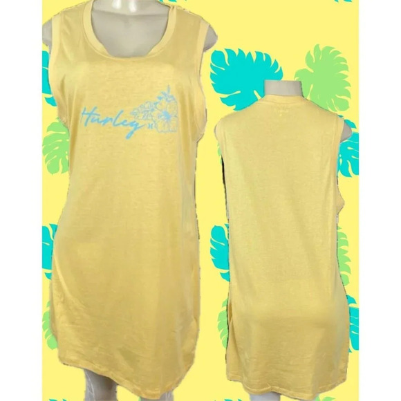 Hurley Dresses & Skirts - Hurley L Logo Yellow Floral Graphic Scoop Neck Lounge Sleeveless T-Shirt Dress